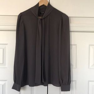 Grey chiffon tie-collar button-up.